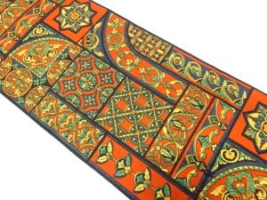 枡に花更紗模様織り出し　袋帯